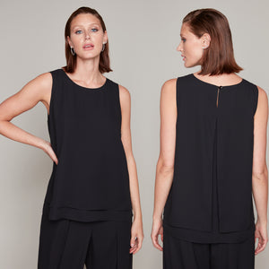 Compli K Noir sleeveless double layer popover blouse with split back detail