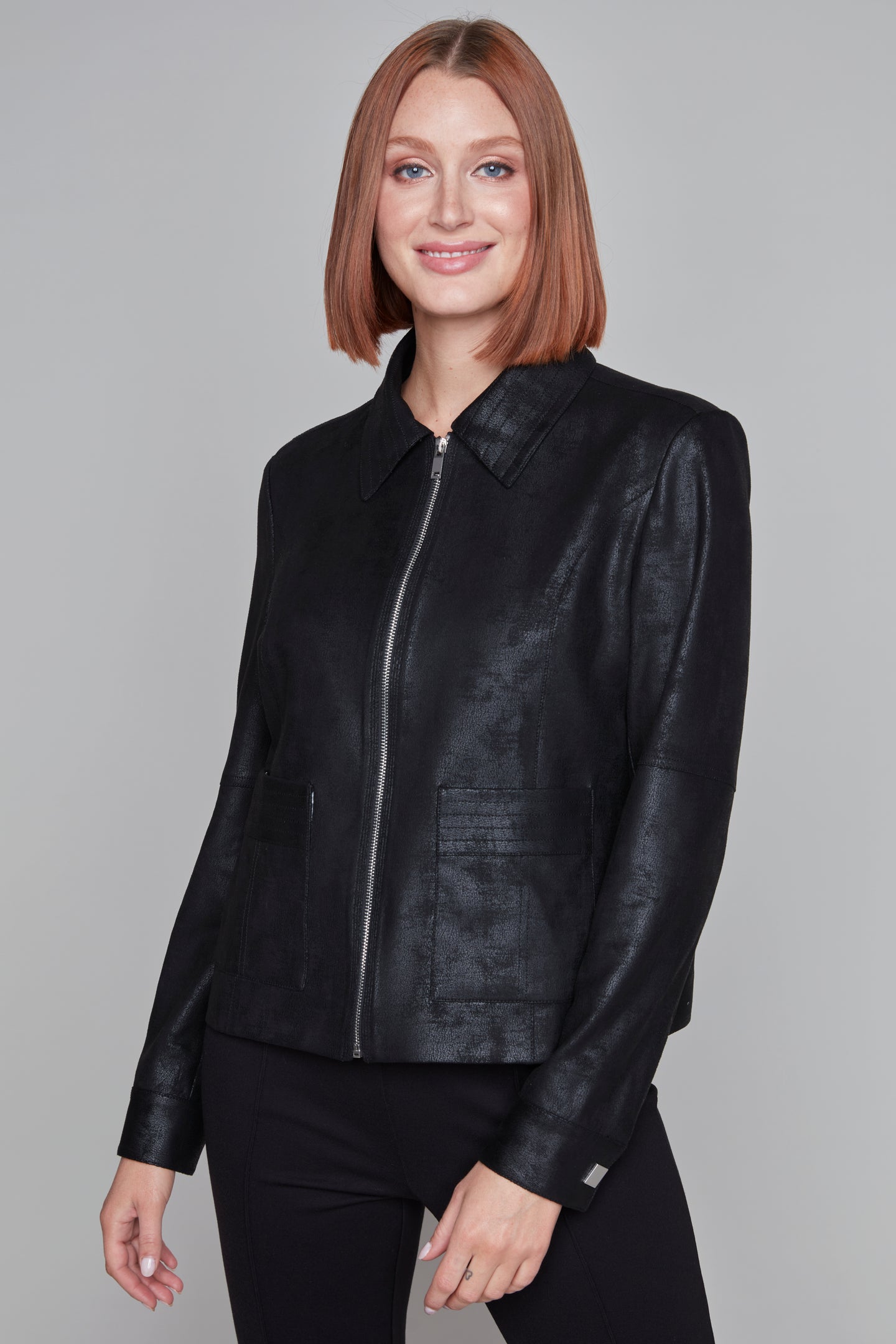 Carre noir zip front faux leather jacket